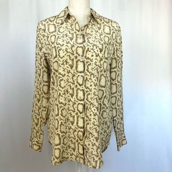 Designer Equipment Femme M 100% Silk Keira Tan Animal Snakeskin Print Blouse - Picture 1 of 13